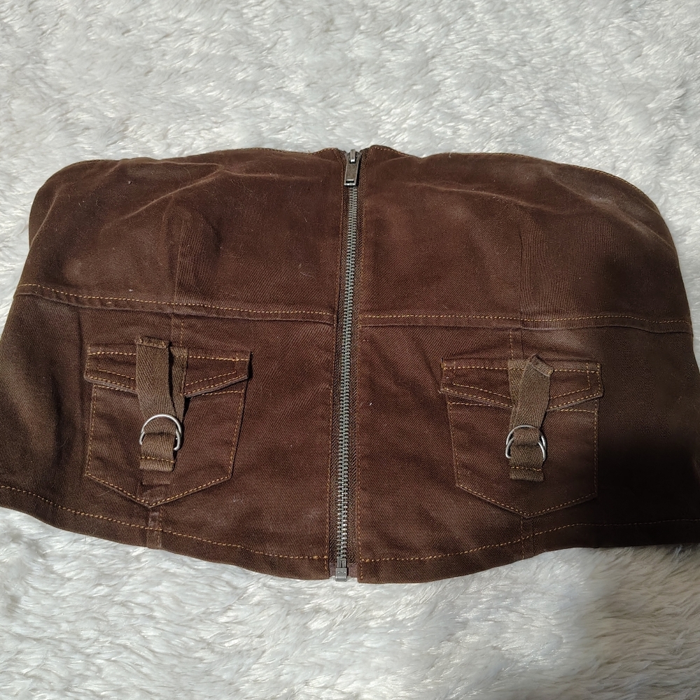 Brown Generation Kiss Yasmin Strapless Top with Zipper/ SZ XL NWT/ See Info